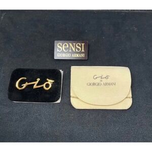 Vintage Giorgio Armani Gio and Sensi Fragrance Brooch Pin Set with Pouch Gold